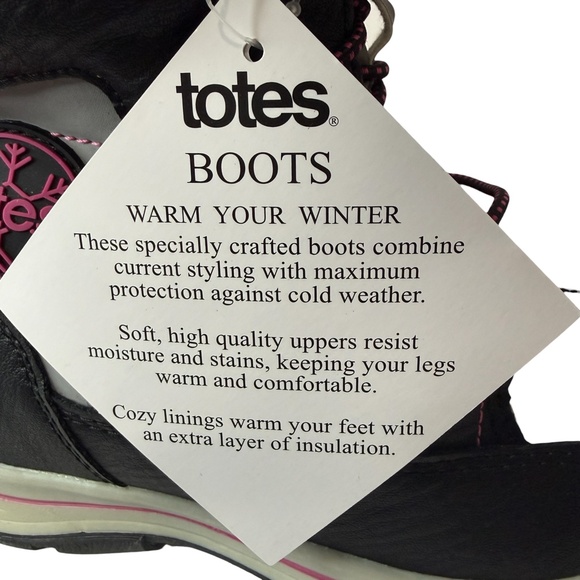 NWT Totes Girls Thermolite Beaver Black Pink Winter Snow Boots Size 1 Slip-On - Picture 8 of 15